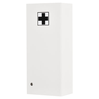 Kleankin Lockable Adjustable Medicine Cabinet with Key Lock & Red Cross Emblem - White Retro Style First Aid Storage Cabinet with Shelves & Door Storage, No Power Required for Home, Office, Bathroom, or Use - Durable & Portab