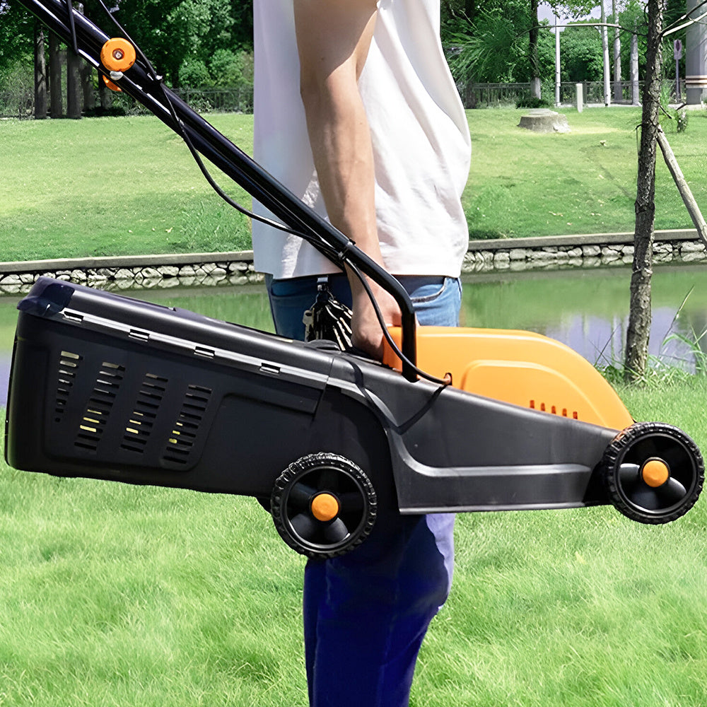 1600W Electric Lawn Mower with 33 cm Cutting Width, 3-Level Height Adjustment, and 32L Grass Collection Bag, Brush Cutter and Trimmer