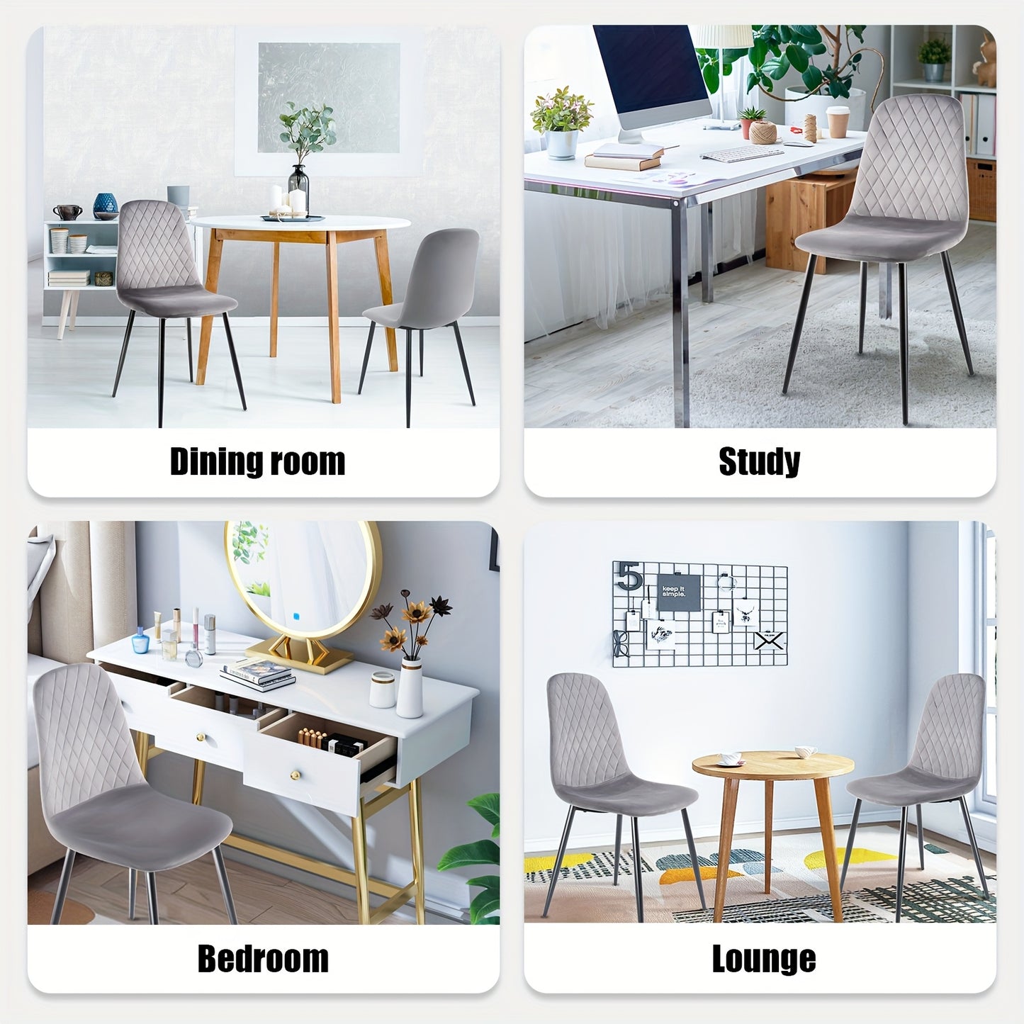Eetkamerstoel – Keukenstoel – Kuipstoel – Stoel – Dinersstoel – Set van 4 – Grijze Velvet Bekleding – Ergonomische Rugleuning & Hoogwaardig Schuim