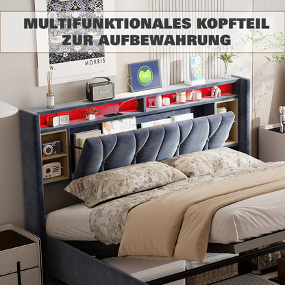 Bed – Bedframe – Slaapbed – Opbergbed – Bed Met Opbergruimte – 160x200 Cm – Fluwelen Hoofdbord – Hydraulisch Hefsysteem