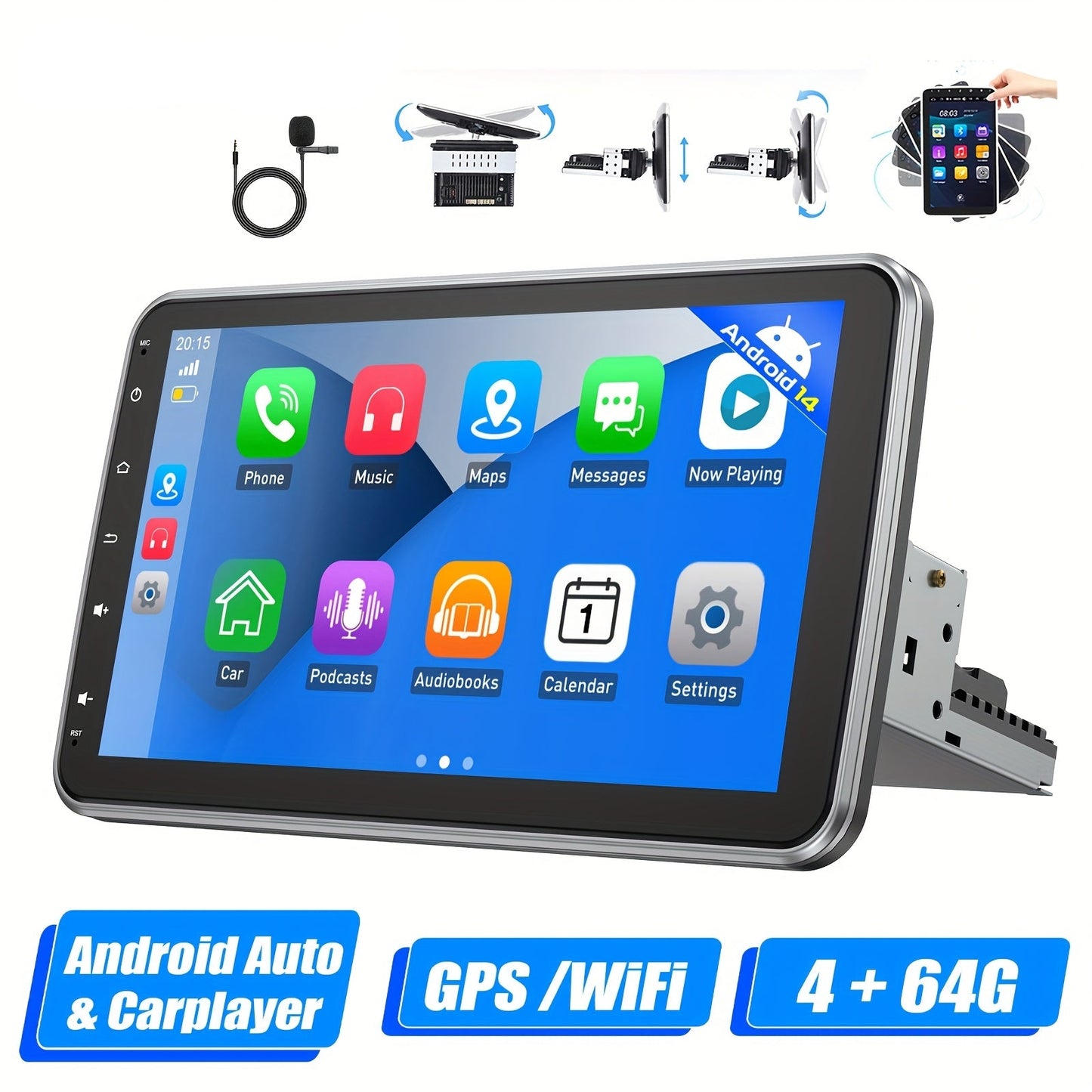 Autoradio – Autostereo – Single DIN Radio – Multimedia Systeem – Touchscreen Radio – 10,1 Inch Draaibaar HD Scherm – Draadloze CarPlay & Android Auto