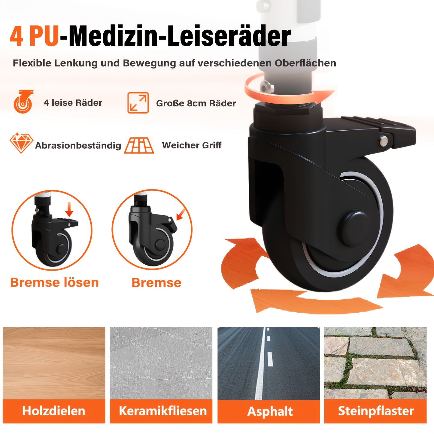 Toiletstoel – Postoel – Douchestoel – Commode Stoel – Opvouwbare Zitstoel – Verstelbare Zitting en Rugleuning – Inclusief Wielen met Remmen