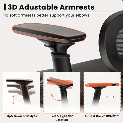 Ergonomische Bureaustoel – Bureaustoel Comfortabel – Kantoorstoel – Gamestoel – Werkstoel – 3D Verstelbare Arm- en Hoofdsteun – Fluisterstille Wieltjes Voor Harde Vloeren