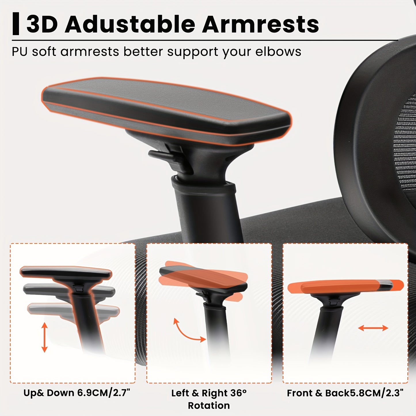 Ergonomische Bureaustoel – Bureaustoel Met Rugsteun – Computerstoel – Office Chair – Gaming Stoel – 3D Verstelbare Armleuningen – Carbonstaal Frame – Wit – Stil Rollend