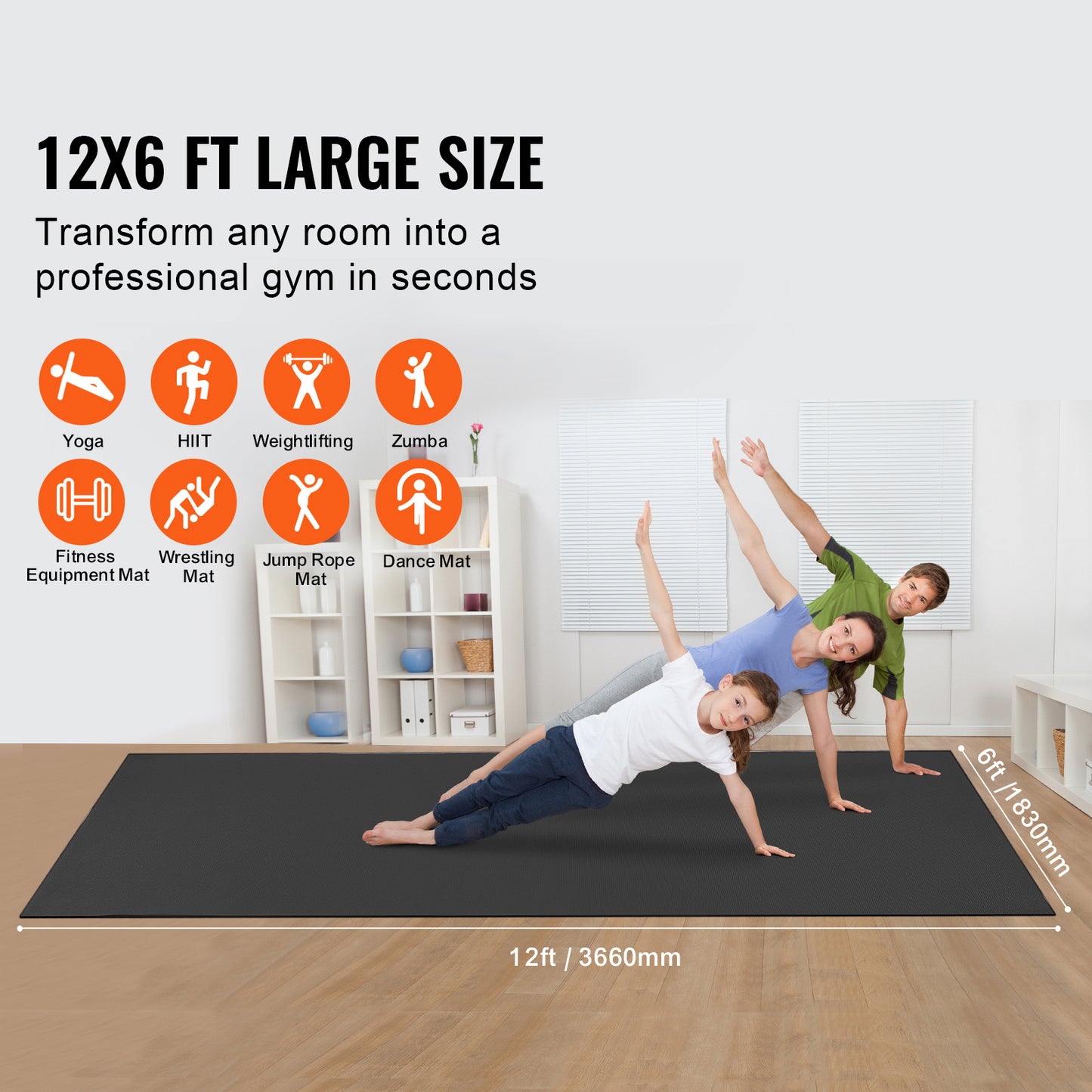 Fitnessmat – Yogamat – Pilatesmat – Workoutmat – Trainmat – Extra Groot 12x6ft – Antislip PVC 7mm Dikte