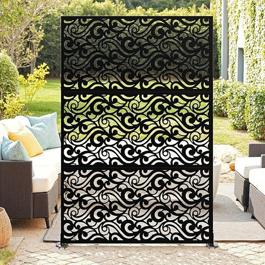 Extra Long 182.88cm Metal Privacy Screen Outdoor/Indoor - Heavy-Duty Freestanding Fence Panel with Stable Base, Modern Design - No Assembly Required, Weatherproof Room Divider for Garden, Patio, Balcony, Poolside - Decorative