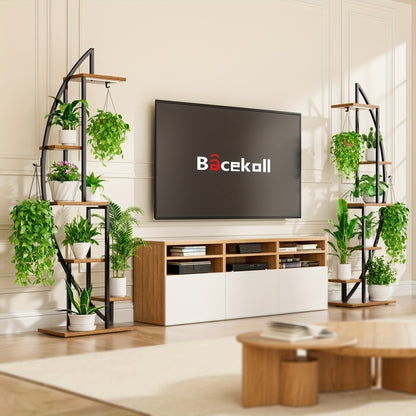 Plantenstandaard – Plantenrek – Bloemenrek – Groeilichtstandaard – Plantenhouder – 6 Lagen – Ingebouwd Groeilicht – Crescentshape – Metaal – 160 cm – Zwart