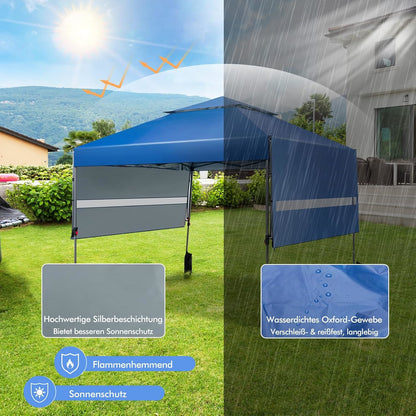 Instant Pop-Up Canopy Tent – Vouwtent – Partytent – Zonnescherm – Gazebo – Met Dubbele Zijluifels – Verstelbare Hoogte – Inclusief Roller Bag – Blauw