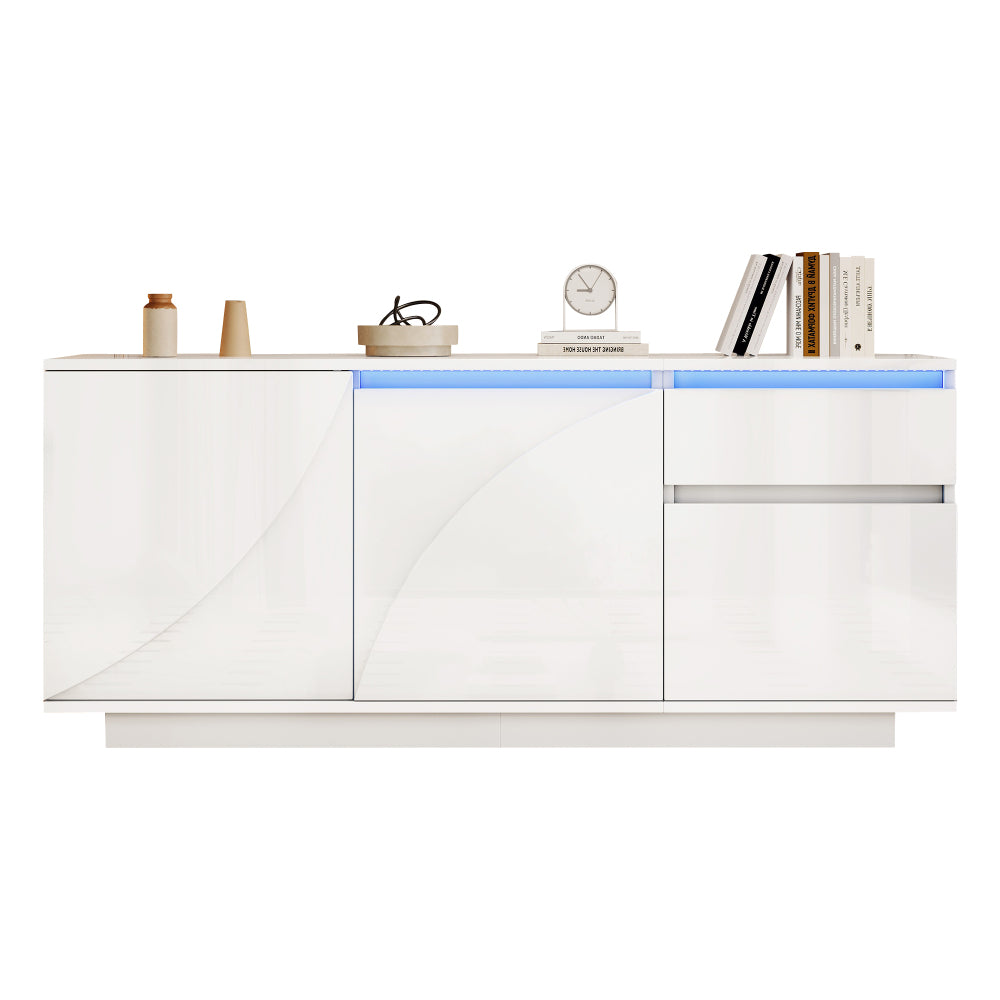 Modern White MDF Sideboard with 3 Doors & 1 Drawer - High-Gloss Contemporary Storage Cabinet with Adjustable Shelves, Golden-Toned Hardware, Space-Saving Design for Living Room, Dining Room, Entryway - Durable Metal Frame & M
