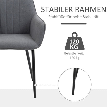 Eetkamerstoel – Stoel – Armstoel – Zithoekstoel – Werkstoel – Donkergrijs Linnen – Ergonomische Rugleuning – Stabiele Metalen Poten