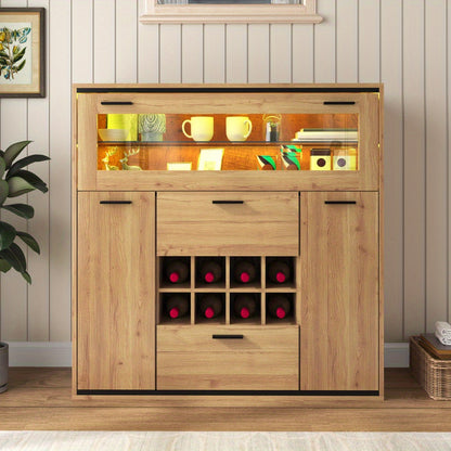 Dressoir – Opbergkast – Buffetkast – Ladekast – Kast – Rustiek Design – Dubbele Deuren & Wijnrek – 110x111x38 cm Natuurlijk