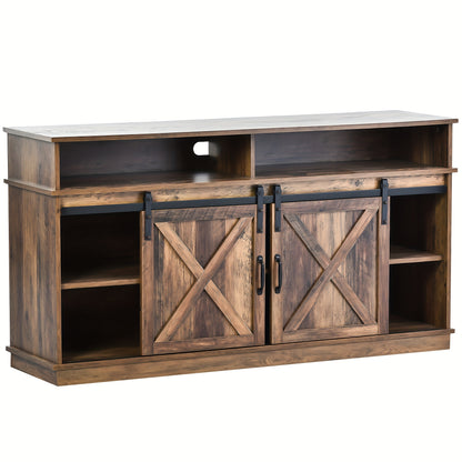 Large Rustic Modern TV Stand/Dining Cabinet/Entertainment Center with Sliding Doors & Adjustable Shelves - Heavy-Duty Metal Frame, Brown Tone Storage Unit, Space-Saving Design for Living Room, Dining Room (148x40x78cm) - Easy