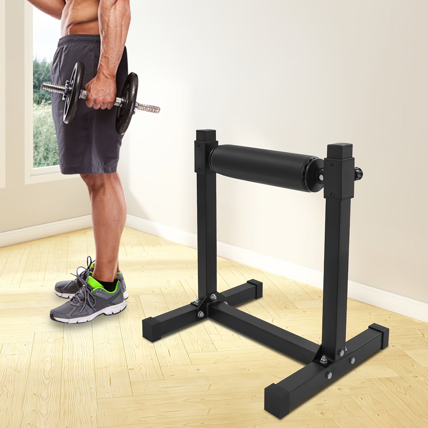 Split Squat Stand – Single Leg Squat Stand – Enkelsquat Hulpmiddel – Enkelroller – Beensteun – Zwart – Verstelbare Hoogte 9 Standen – Robuust Q235 Koolstofstaal