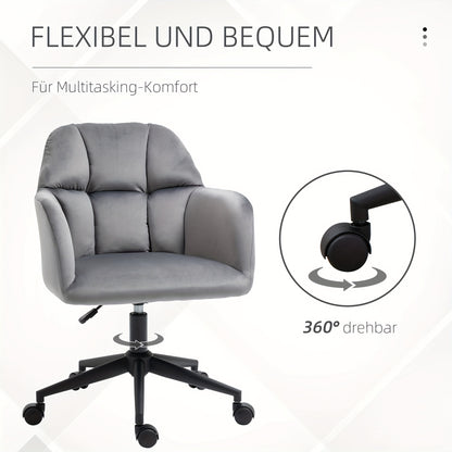 Draaifauteuil – Draaistoel – Bureaustoel – Loungefauteuil – Relaxstoel – Verstelbare Zithoogte – Fluwelen Armleuningen – Grijs – Metaal – Max 120 Kg