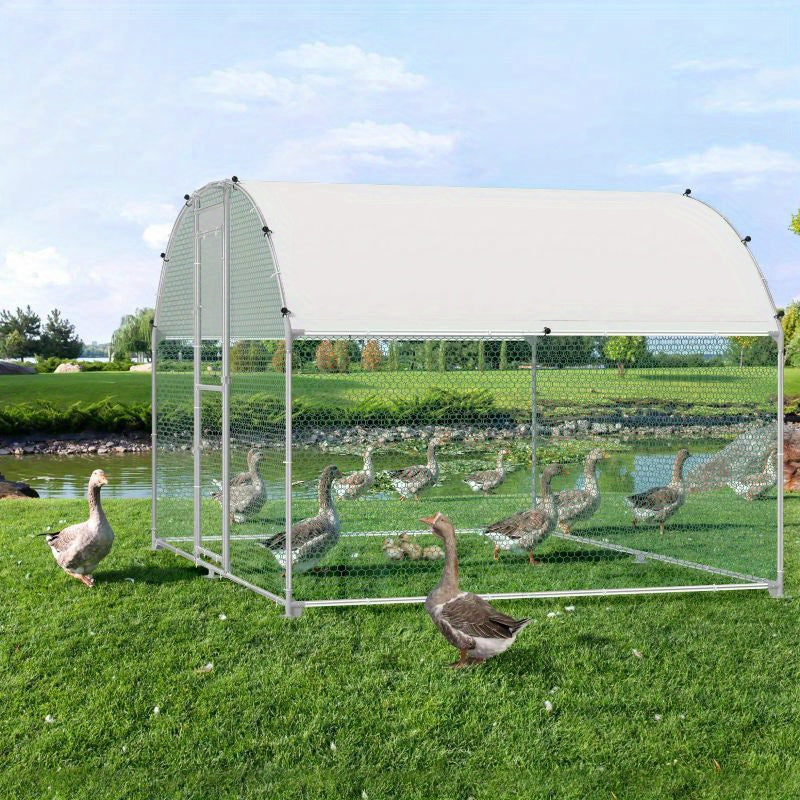 Chicken Coop Buitenren – Kippenren Hekwerk – Pluimveeverblijf – Ren voor Konijnen – Vogelschuur – Gegalvaniseerd Stalen Frame – PVC Coated Draadgaas – 300 x 200 x 185 cm – Met Zonnescherm