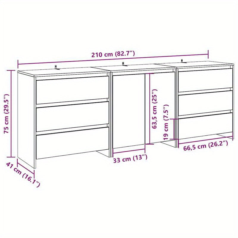 3-Delige Sideboards Edited Wood Artisanaal Eikenkleur Practical And Removable
