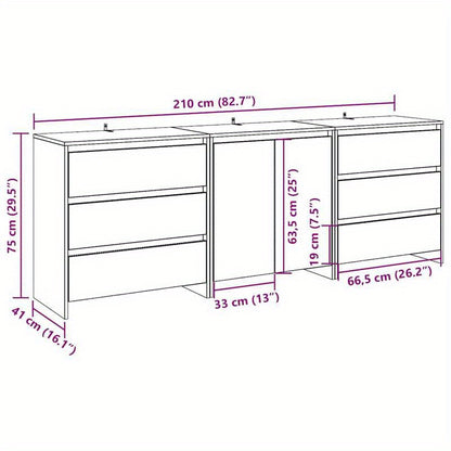 3-Delige Sideboards Edited Wood Artisanaal Eikenkleur Practical And Removable