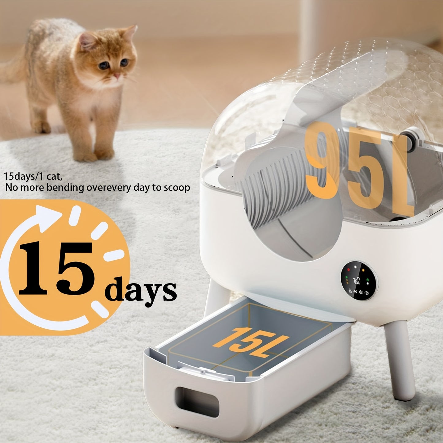 Zelfreinigende Kattenbak – Automatische Kattenbak – Elektrische Kattenbak – Zelfreinigend Toilet – Gesloten Kattenbak – XXL Formaat – Met Zeef en Antiklem Trap