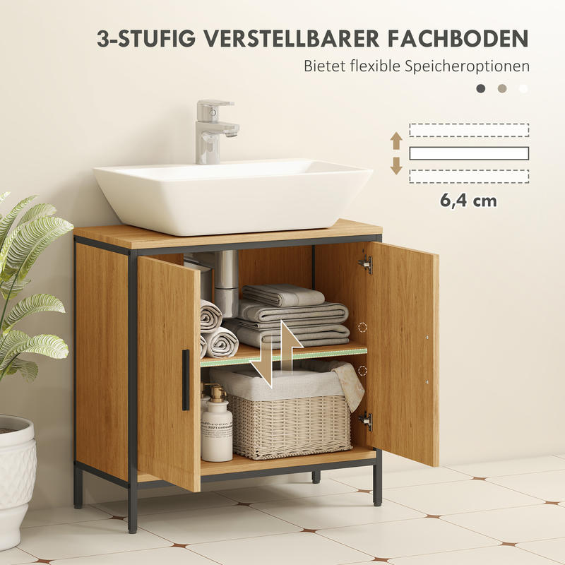 Modern Bathroom Vanity Cabinet with 2 Doors - Freestanding Bathroom Storage Unit, Adjustable Shelf, Space-Saving Bathroom Organizer, No Pedestal Needed, Easy Assembly, for Bathroom or Kitchen - Oak Bathroom Cabinet, Bathroom