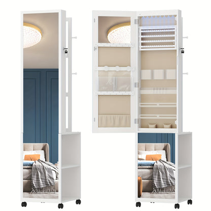 Sieradekast – Sieradekast Met Spiegel – Sieraden Organizer – Kledingkast – Jewelry Armoire – 5-in-1 Design – Verplaatsbaar Met Slot – Wit Zwart Variant