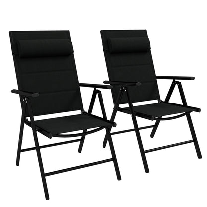 Opvouwbare Tuinstoelen – Klapstoel – Tuinstoel – Campingstoel – Balkonstoel – Met Hoofdsteun en Armleuningen – Aluminium Frame – 130 kg Draagkracht – Zwart – Set van 2 – 54x67x108 cm