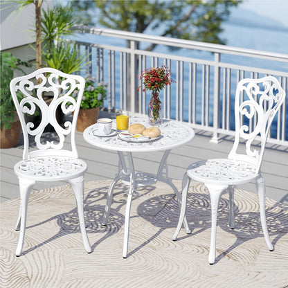 3-delige Tuinset – Bistroset – Balkonset – Terras Meubels – Patio Stoelen – Weerbestendig Aluminium – Stabiel Met Parasolgat – Wit