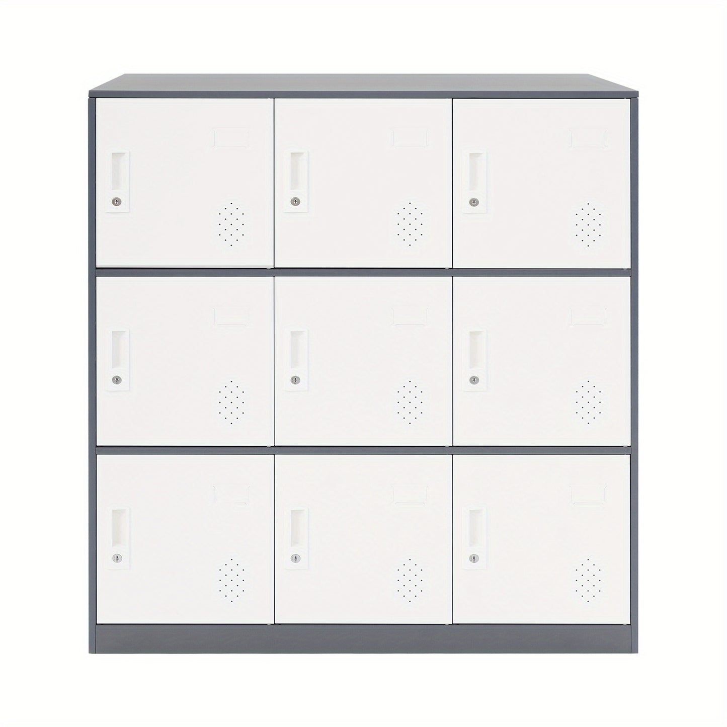 9-Door Heavy-Duty Lockable Metal Storage Cabinet with Card Slots & Key Lock - Modern & Gray Contemporary Floor-Standing Office Cabinet, 9-Slot Organizer for Home Office, School, Business - Easy Assembly, No Electrical Require