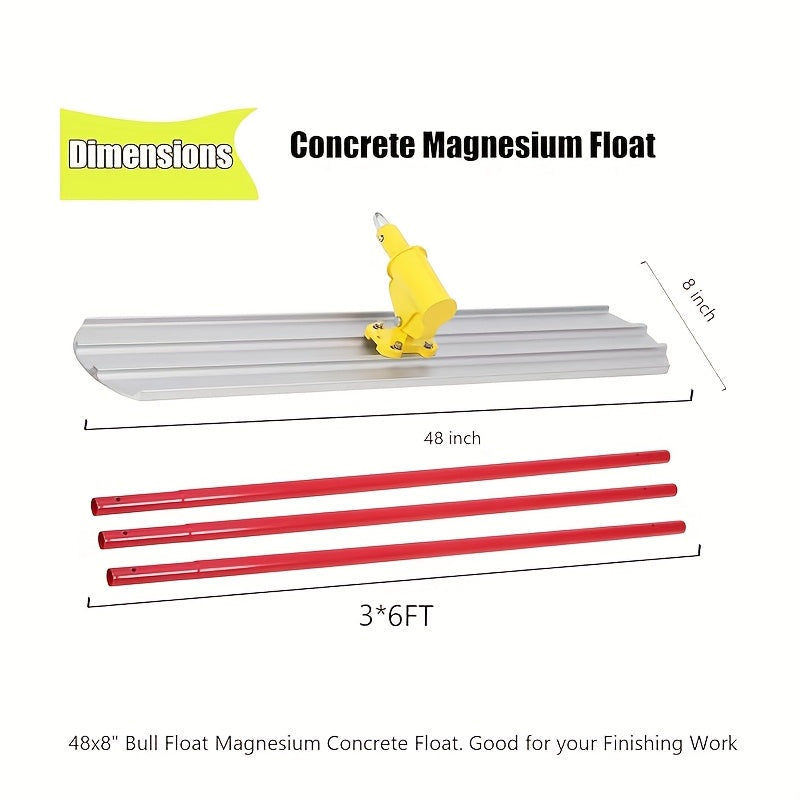 Concrete Bull Float, 121.92 x 20.32cm Magnesium Concrete Finishing Tools with Extendable Handle Bracket ×3, Surface Smoothing Kit for Smooth Finish