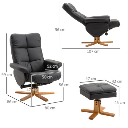 Draaifauteuil – Relaxstoel – Zwarte Fauteuil – Draaibare Stoel – Lounge Fauteuil – 360° Draaibaar – Verstelbare Rugleuning Tot 145° – Houten Frame Met Kunstleer Bekleding