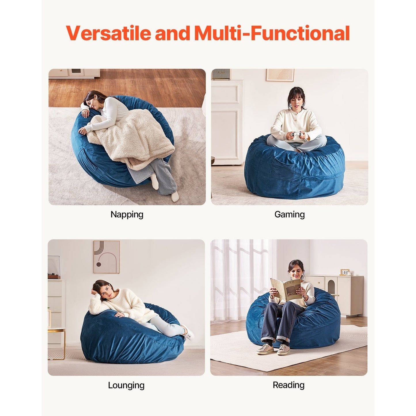 Zitzak – Zitzakstoel – Poef – Sessel – Comfortstoel – Blauw – Memory Foam Vulling – Afneembare Wasbare Hoes
