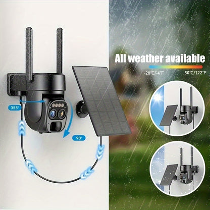Solar Beveiligingscamera – Slimme Beveiligingscamera – Draadloze Camera – Buiten Camera – 360° Panoramisch Zicht – 2K HD Beeldkwaliteit