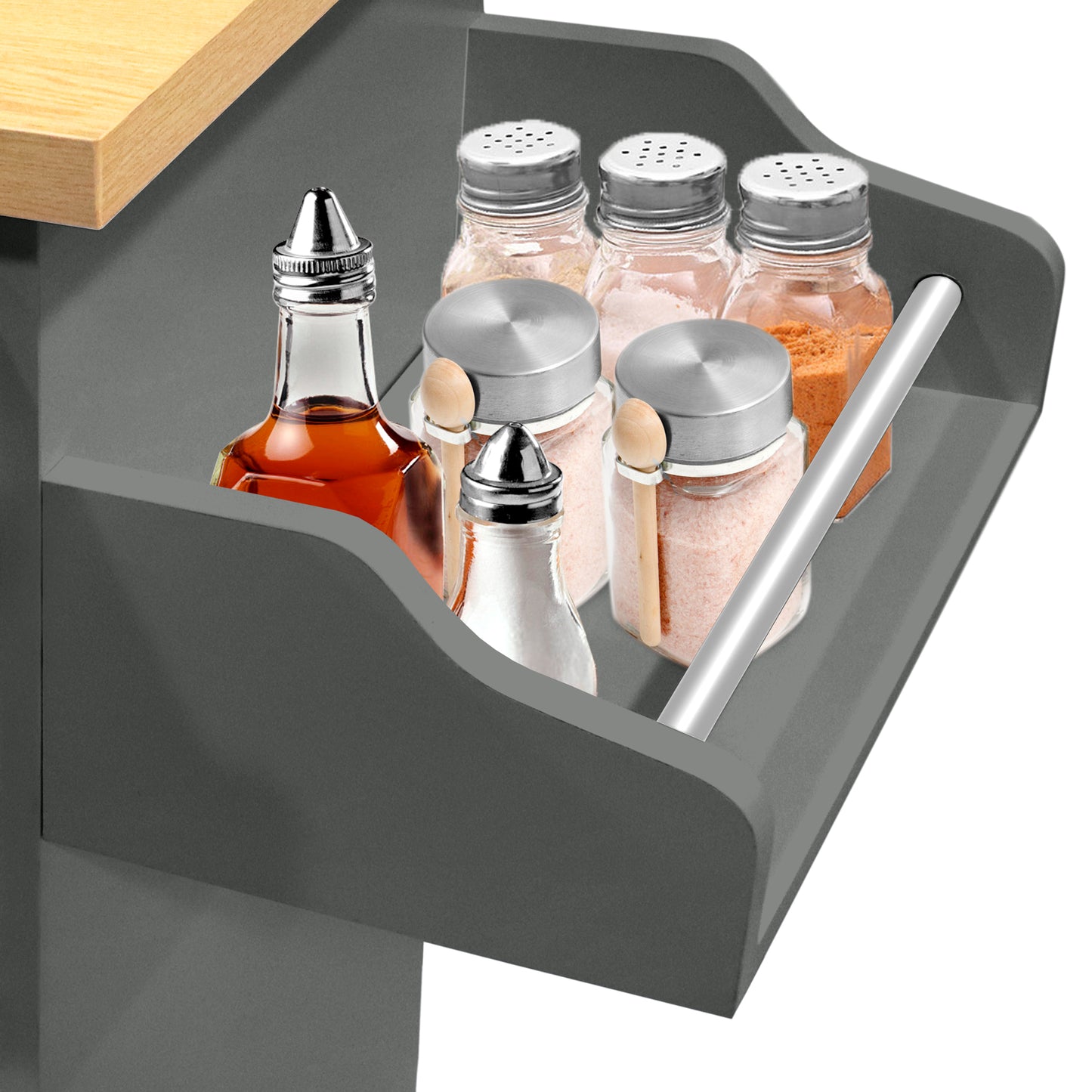 Keukentrolley – Serveerwagen – Keukenwagen – Roltafel – Opbergkar – Met Handdoekhouder en Kruidenrek – MDF Werkblad 115x36x90 cm – Makkelijk Verplaatsbaar met Stevige Wieltjes