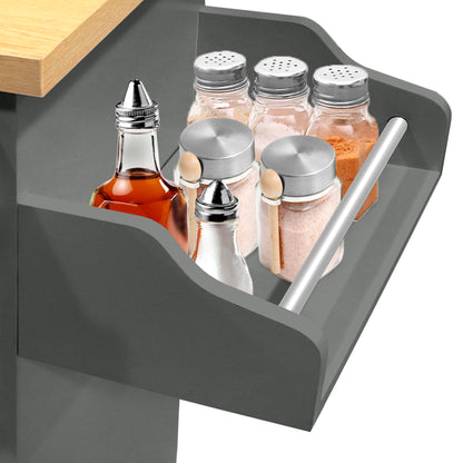 Keukentrolley – Serveerwagen – Keukenwagen – Roltafel – Opbergkar – Met Handdoekhouder en Kruidenrek – MDF Werkblad 115x36x90 cm – Makkelijk Verplaatsbaar met Stevige Wieltjes