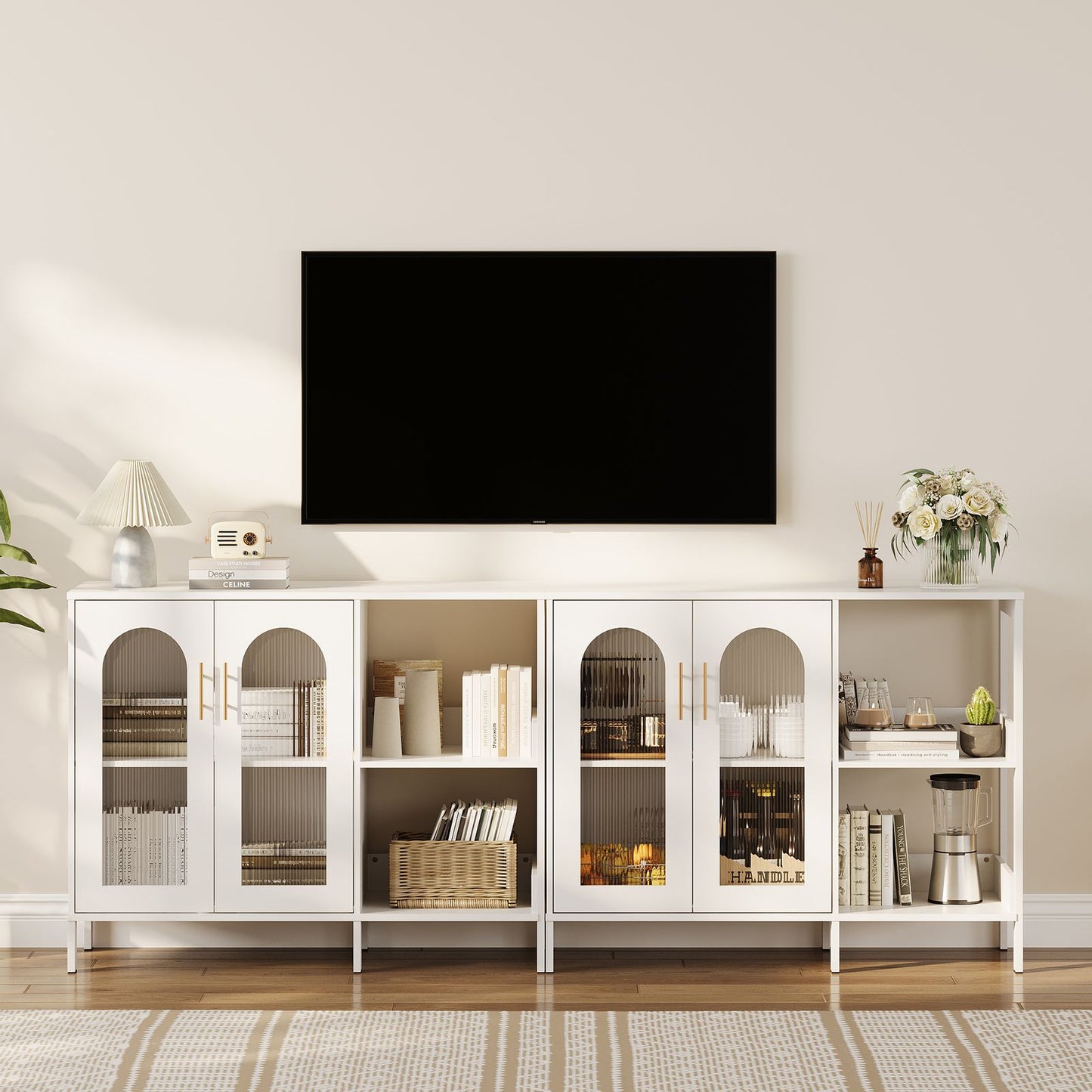Moderne Sideboard Kast – Opbergkast – Buffetkast – Dressoir – Accentkast – Wit – Hardhout en Metaal – Compact & Stevig