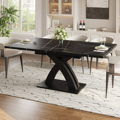 Eettafel – Uitklaptafel – Keukentafel – Tafel – Uitschuifbare Tafel – Mat Zwart – Moderne Ruimtebesparende Ontwerp – Geschikt Voor 6 Personen – Duurzaam Niet-Houten Materiaal
