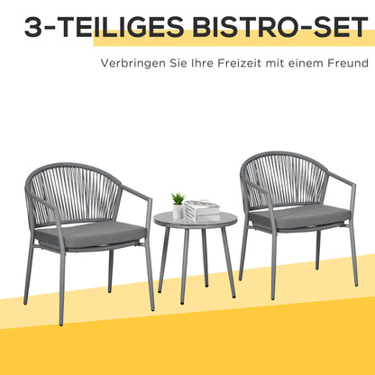 Bistroset – Tuinset – Balkonset – Tuintafel – Tuinstoelen – Rattan met Gepoedercoat Stalen Frame – Inclusief Glazen Tafelblad en Comfortabele Kussens