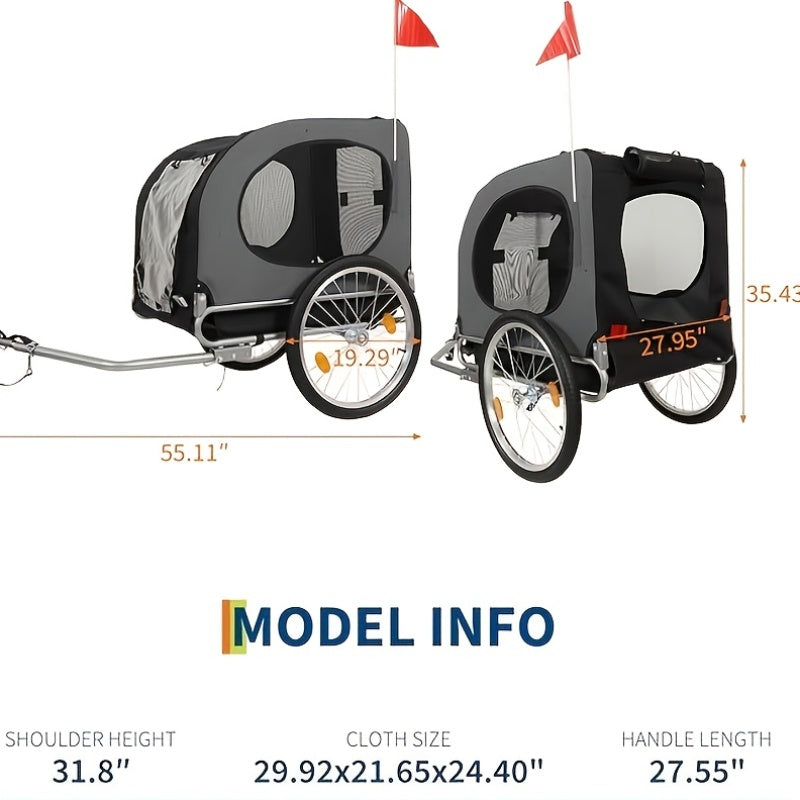 Hondenfietskar – Pet Bike Trailer – Fietsmand Honden – Huisdieren Fietsdrager – Kleine & Middelgrote Hond – Lichtgewicht Metalen Frame – Ventilerend Met Veiligheidsharnas – Donkergrijs