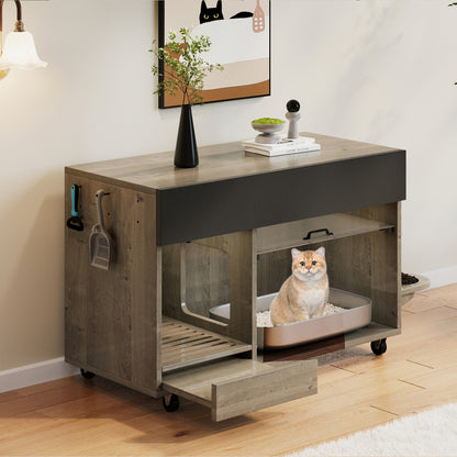 Dressoir Voor Katten – Opbergmeubel – Kast – Kattenvoerhouder – Kattenbakmeubel – Natuurlijk Kleur – Ruimtebesparend – Geperforeerde Zijpanelen