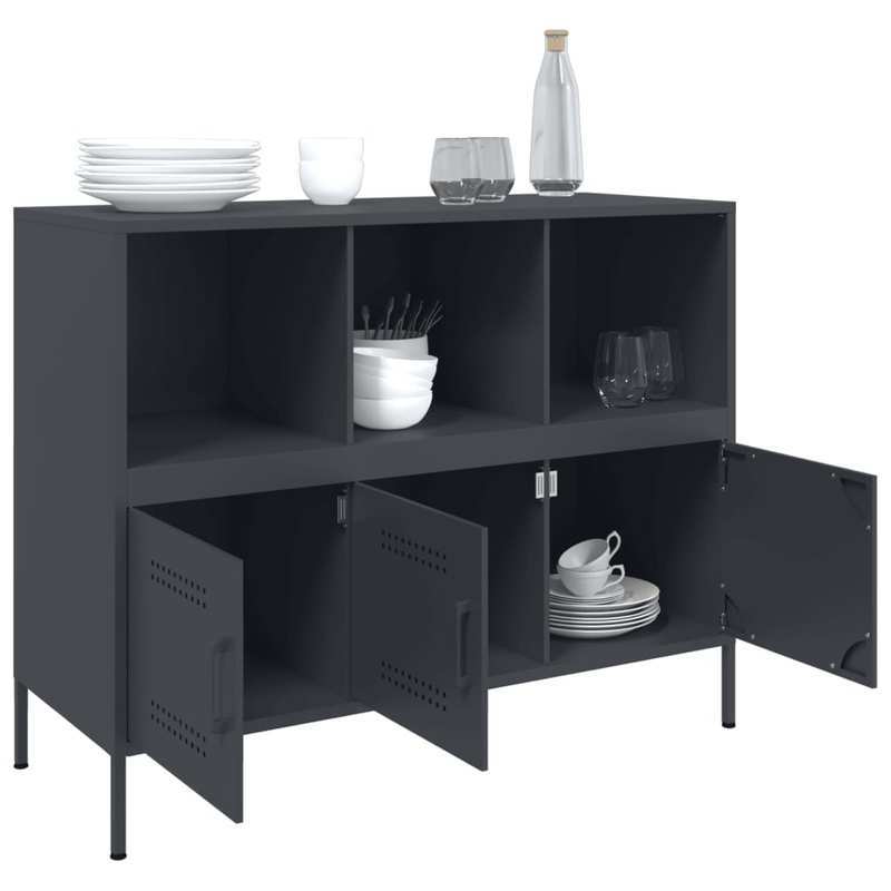 Anthracite-Colored Steel Sideboard Measuring 100.5X39X79 Cm, Practical And Detachable.