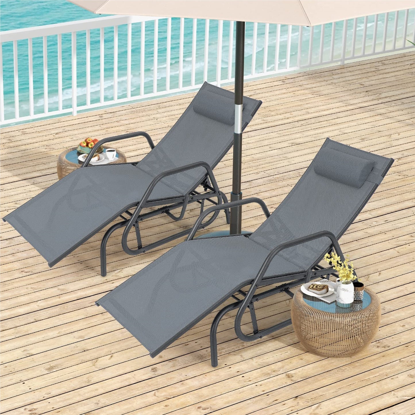 Zweefstoel – Loungestoel – Tuinstoel – Ligstoel – Relaxstoel – 3-Voudig Verstelbare Rugleuning – Ademend Snel Droog Stof – Grijs
