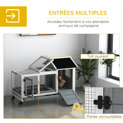 Konijnenkooi – Konijnenhok – Knaagdierkooi – Buitenren – Houten Kooi – Met Wielen – 2 Slotbare Deuren – Uittrekbare Droppingslade – 108x58x73,5 cm