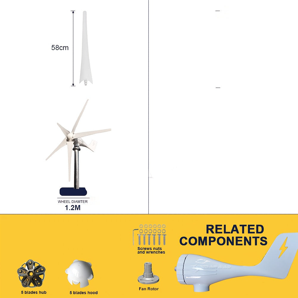 Horizontale Windturbine – Windenergie Generator – Duurzame Energie – Off-Grid Turbine – 800 Watt Vermogen – 12V - Stil Geluidsniveau
