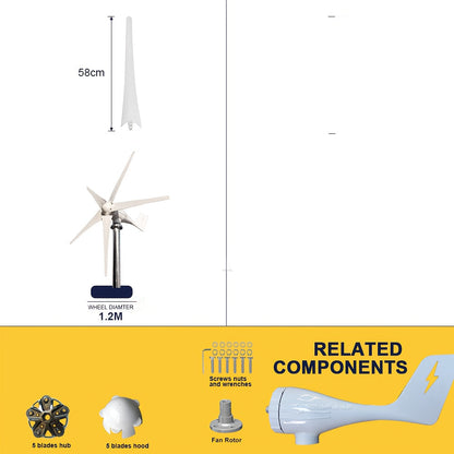 Windturbine – Horizontale Windmolen – Duurzame Energie – Off-Grid Generator – 800W Vermogen – 24V - 5-Blads Propeller – Laag Geluidsniveau