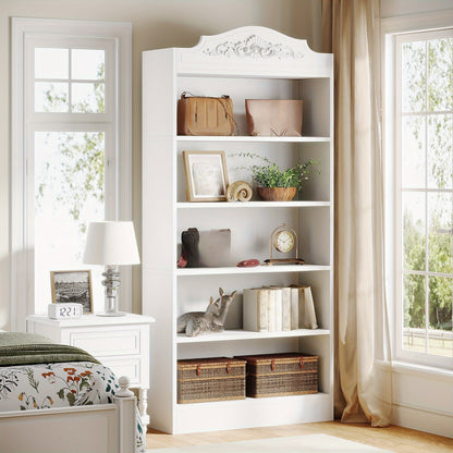 Boekenkast – Boekplank – Boekenrek – Opbergkast – Boekenschap – Slank en Ruim – 185 cm Hoog – 5 Stevige Planken – Houten Constructie – Wit