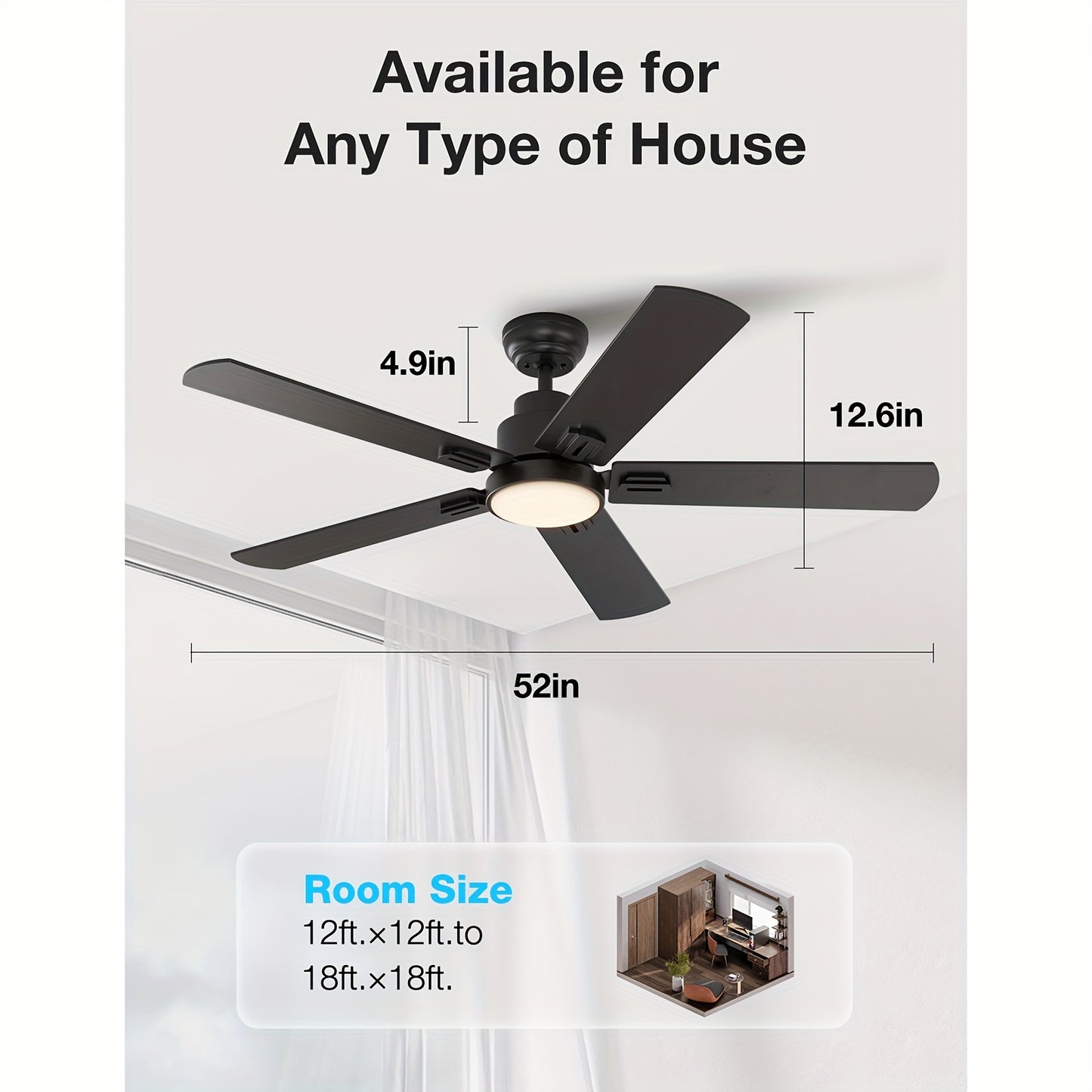Plafondventilator – Ventilator – Plafondventilator Met Licht – Ventilator Met LED – Silent Fan – Matzwart – 132 cm – 6 Snelheden Reversibele DC Motor