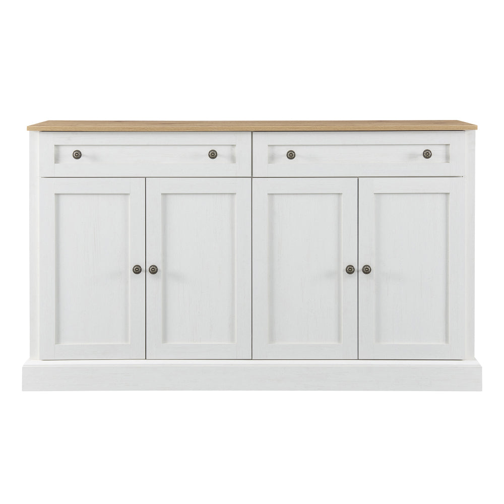 Large Modern 4-Door Cabinet with Double Drawers - -Standing Storage Unit, Dining Room & Furniture, 150x86x40cm, Metal Frame Contemporary Sideboard for Apartments, Houses, Hotels (Space-Saving Design)