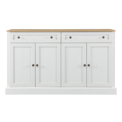Large Modern 4-Door Cabinet with Double Drawers - -Standing Storage Unit, Dining Room & Furniture, 150x86x40cm, Metal Frame Contemporary Sideboard for Apartments, Houses, Hotels (Space-Saving Design)