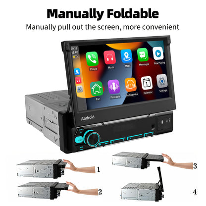Autoradio – Car Stereo – Multimedia Speler – 1 DIN Radio – Auto Audio – Android 14 – 7 Inch Uitschuifbaar IPS Scherm – Draadloze CarPlay & Android Auto