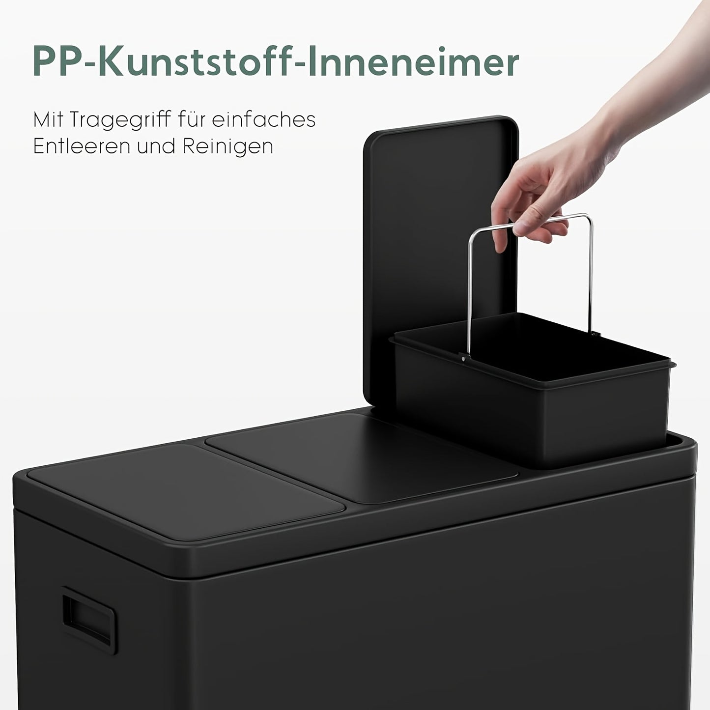 Prullenbak – Afvalbak – Afvalemmer – Pedaalemmer – Afvalscheidingsprullenbak – 45 Liter – 3 Compartimenten – Soft-Close Deksel – Voetbediening – Kunststof