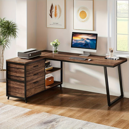 Hoekbureau – L-vormig Bureau – Computerbureau – Schrijftafel – Gamestoel – Omkeerbaar Design – Groot Werkblad 135 cm – Bruin Kunst- en Spaanplaat